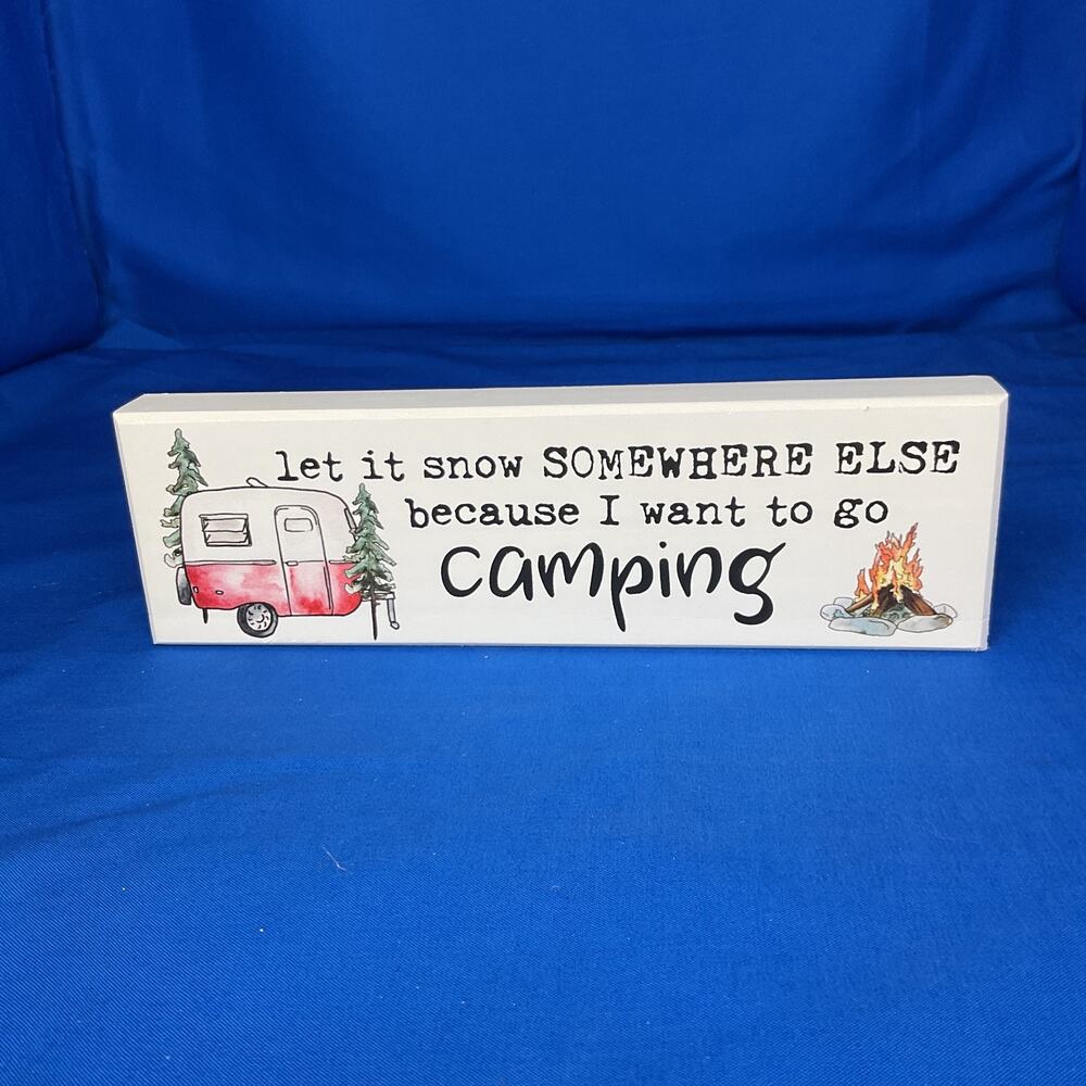 Funny Camping Wooden Sign Retro RV Travel Trailer Campfire Decor Shelf Sitter